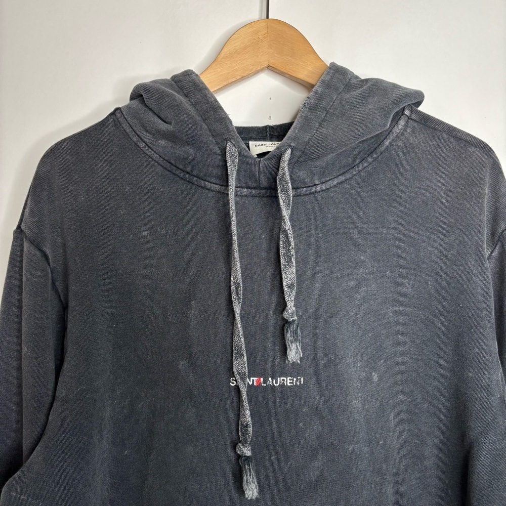 Saint Laurent YSL Distressed Logo Hoodie size Large - Picture 2 of 11